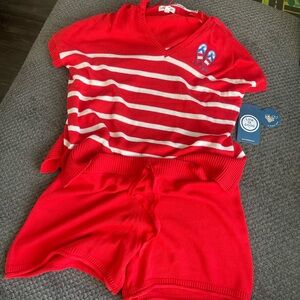 Life Is Good Red and White Striped Knit Set